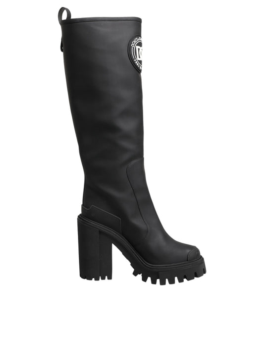 Black DG Logo Trekking Knee High Boots Shoes