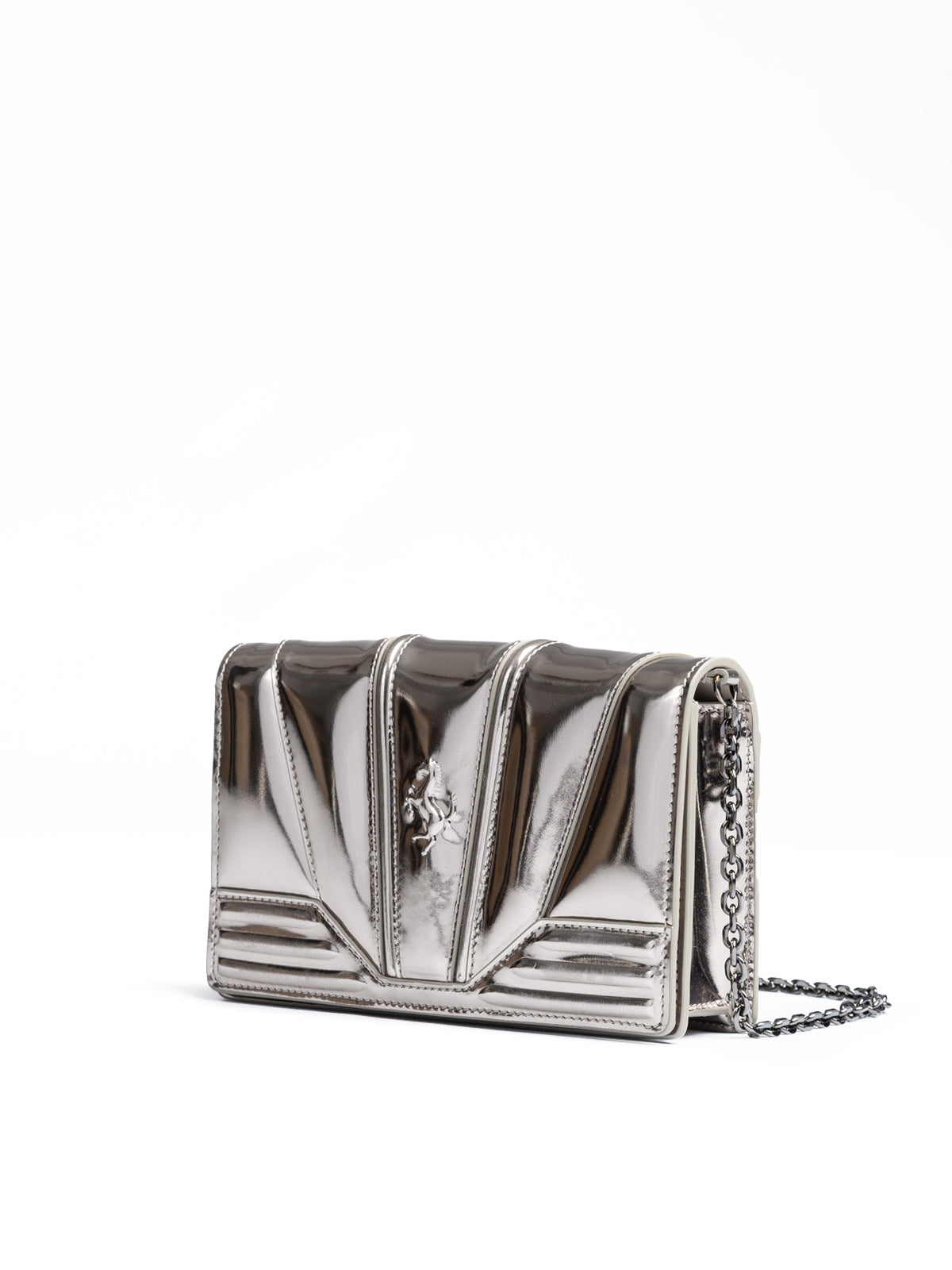 Metal Silver GT patent leather bag with chain