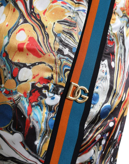 Multicolor Marble Print Satin Trouser Pants