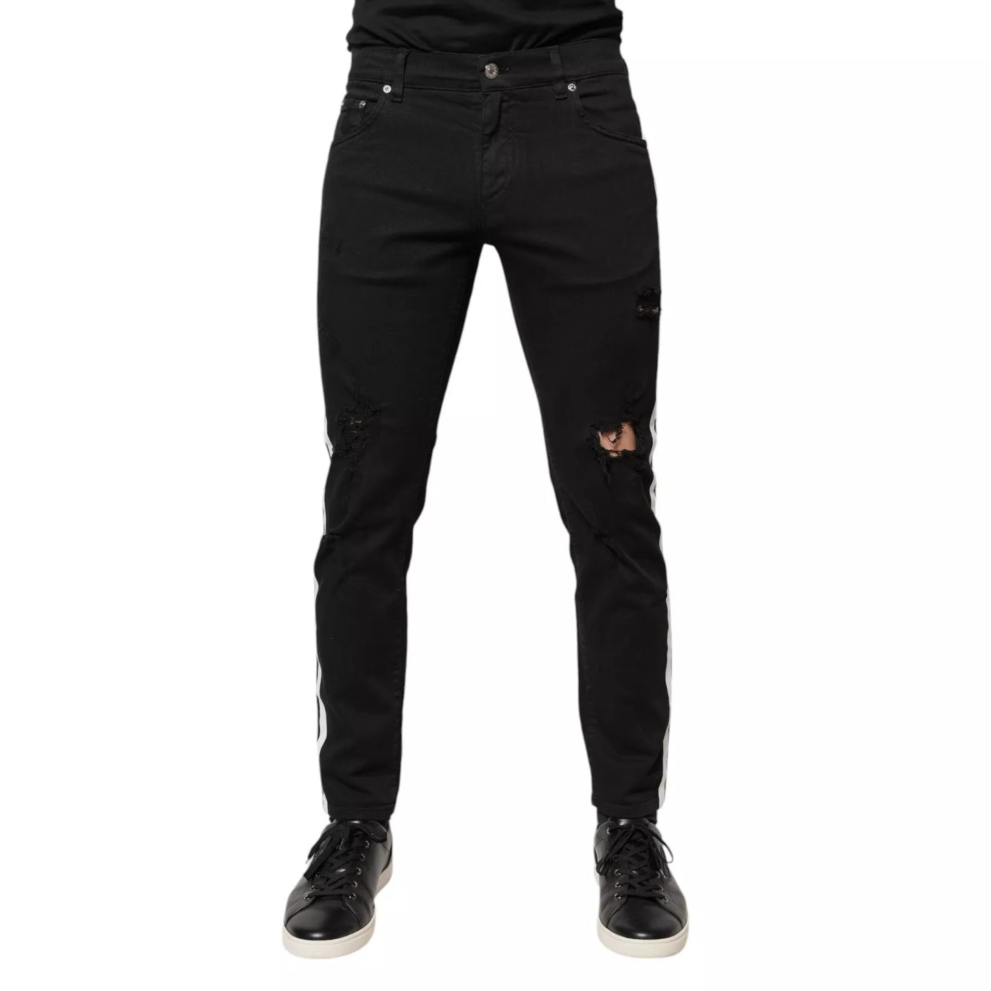 Black Tattered White Lining Skinny Denim Jeans