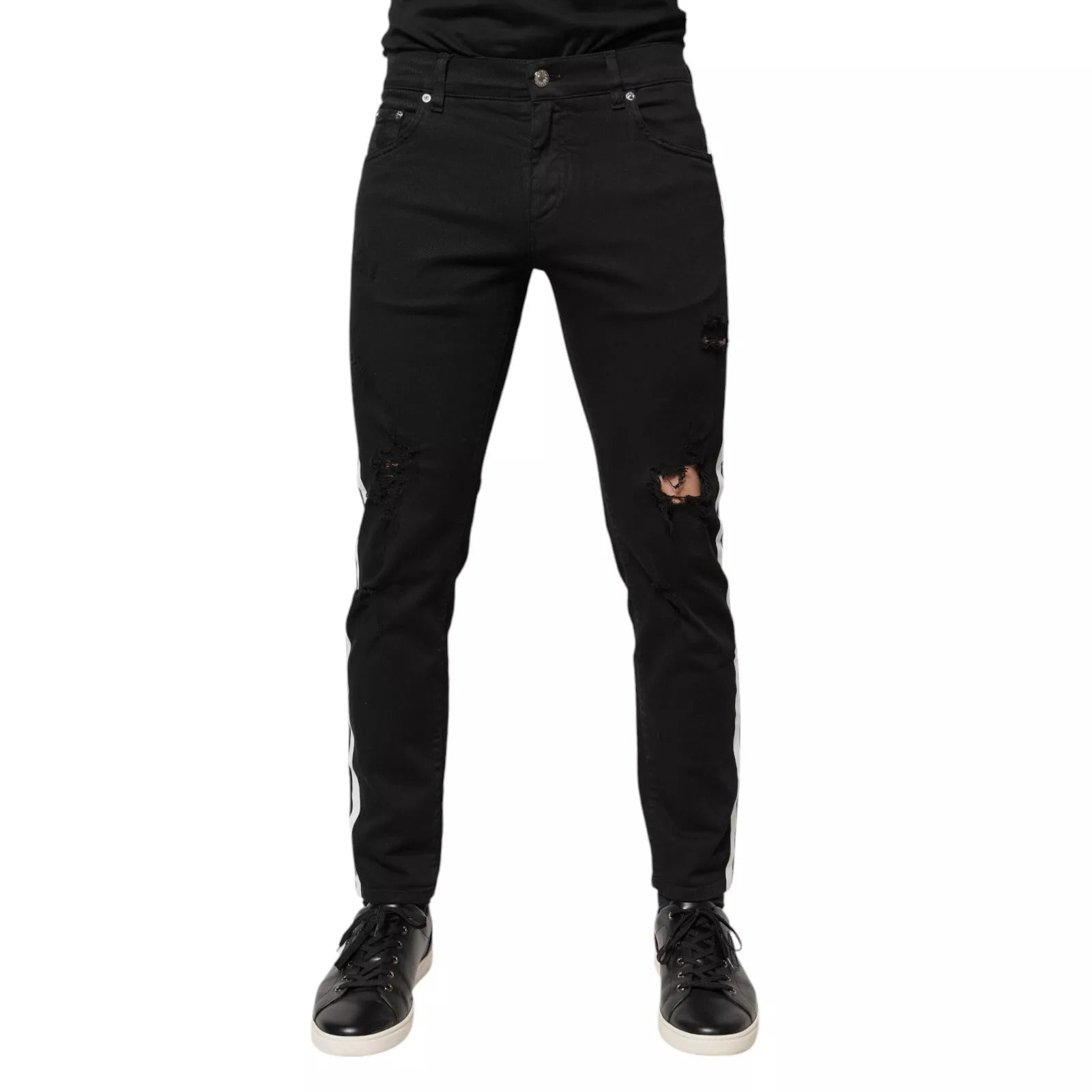 Black Tattered White Lining Skinny Denim Jeans