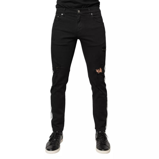 Black Tattered White Lining Skinny Denim Jeans