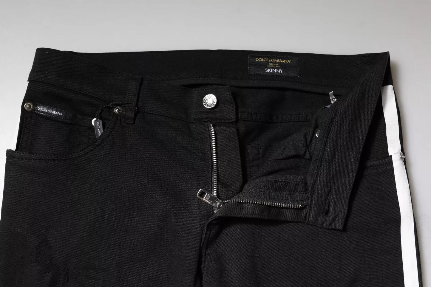 Black Tattered White Lining Skinny Denim Jeans