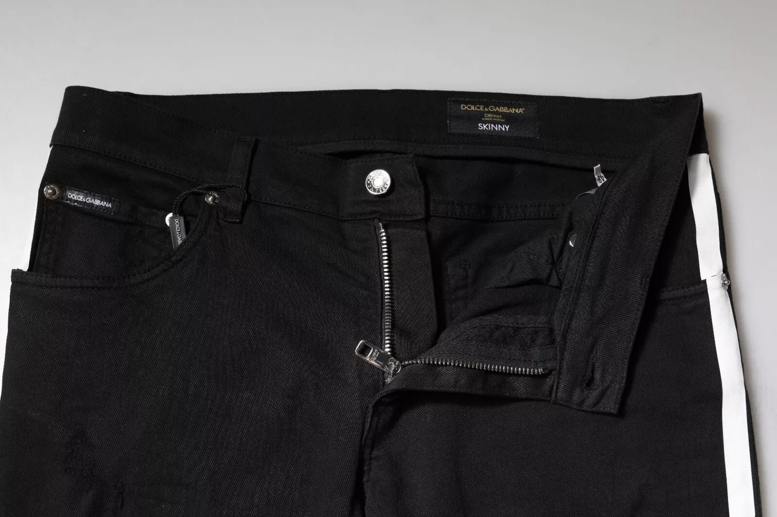 Black Tattered White Lining Skinny Denim Jeans