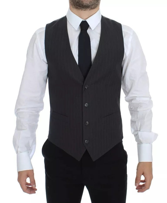 Gray Striped Formal Dress Gilet Vest