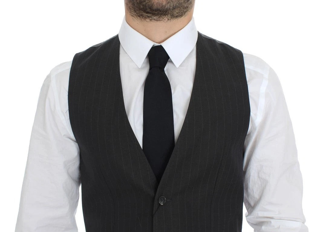 Gray Striped Formal Dress Gilet Vest