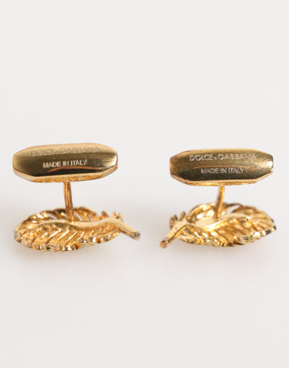 Gold 925 Sterling Silver Crystal Leaf Accessory Cufflink