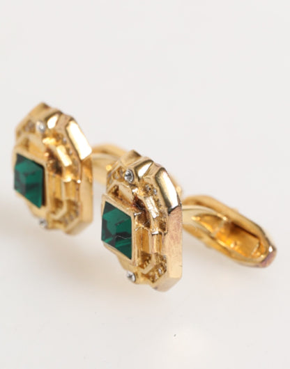 Emerald Green Crystal Gold Tone 925 Sterling Accessory Cufflink