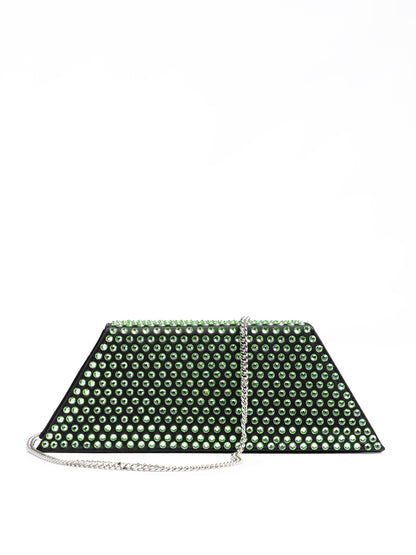 Mini Black Satin And Green Crystals Shoulder Bag