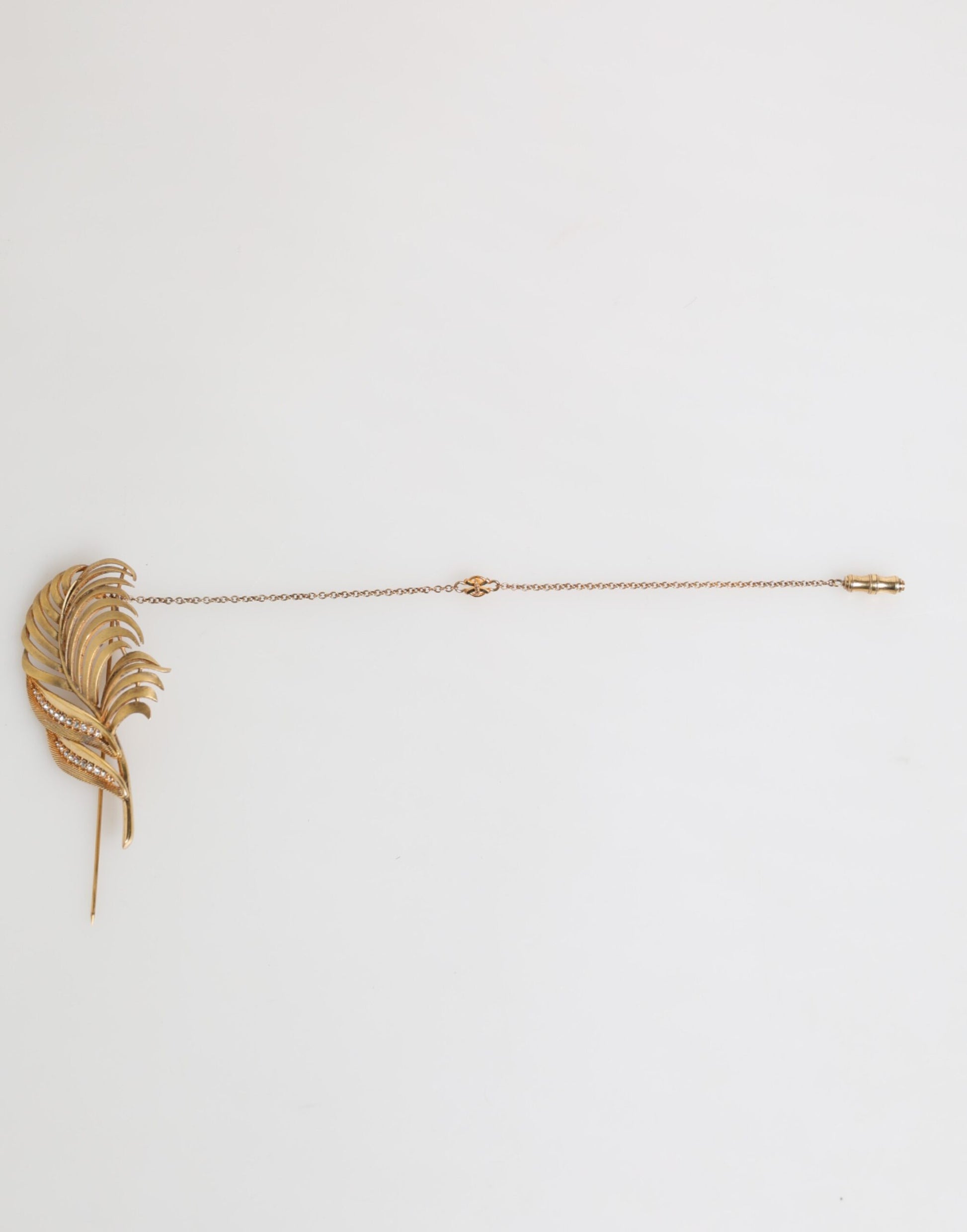 Gold Tone Leaf 925 Sterling Silver Crystal Chain Pin Brooch