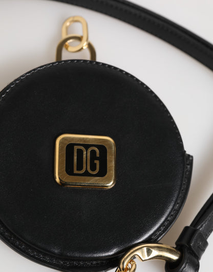 Cartera redonda de cuero negro DG Logo Coin Purse Lanyard