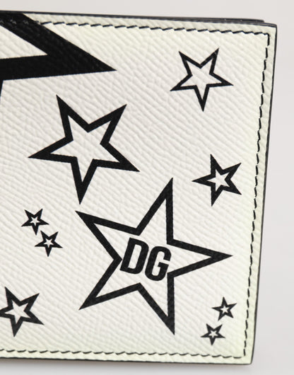 White Leather DG Star Logo Bifold Card Holder Wallet