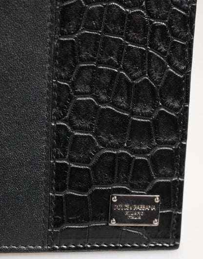 Black Exotic Leather Bifold Card Holder Men Wallet