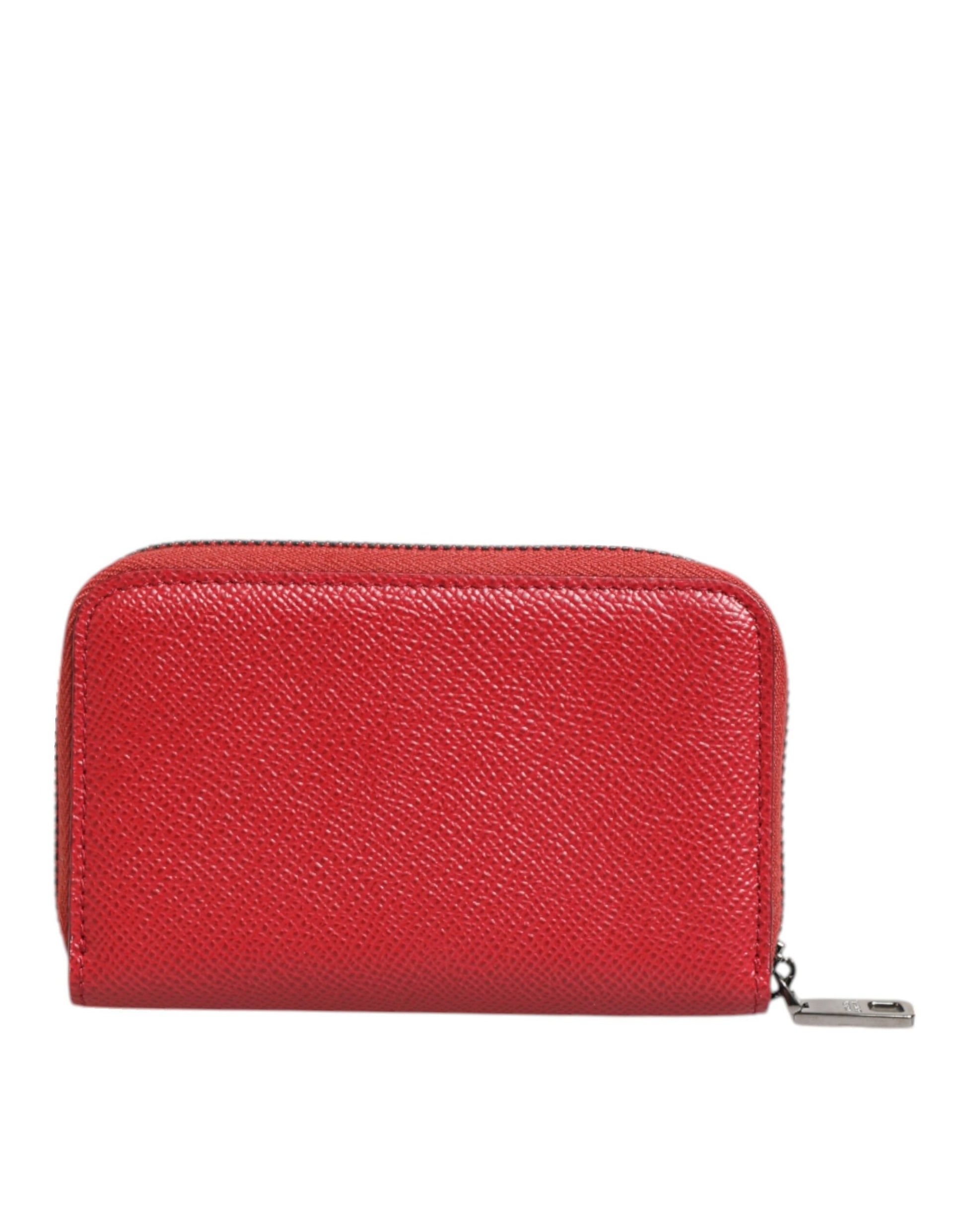 Red Leather Zip Around Logo Plaque Men Coin Purse Wallet