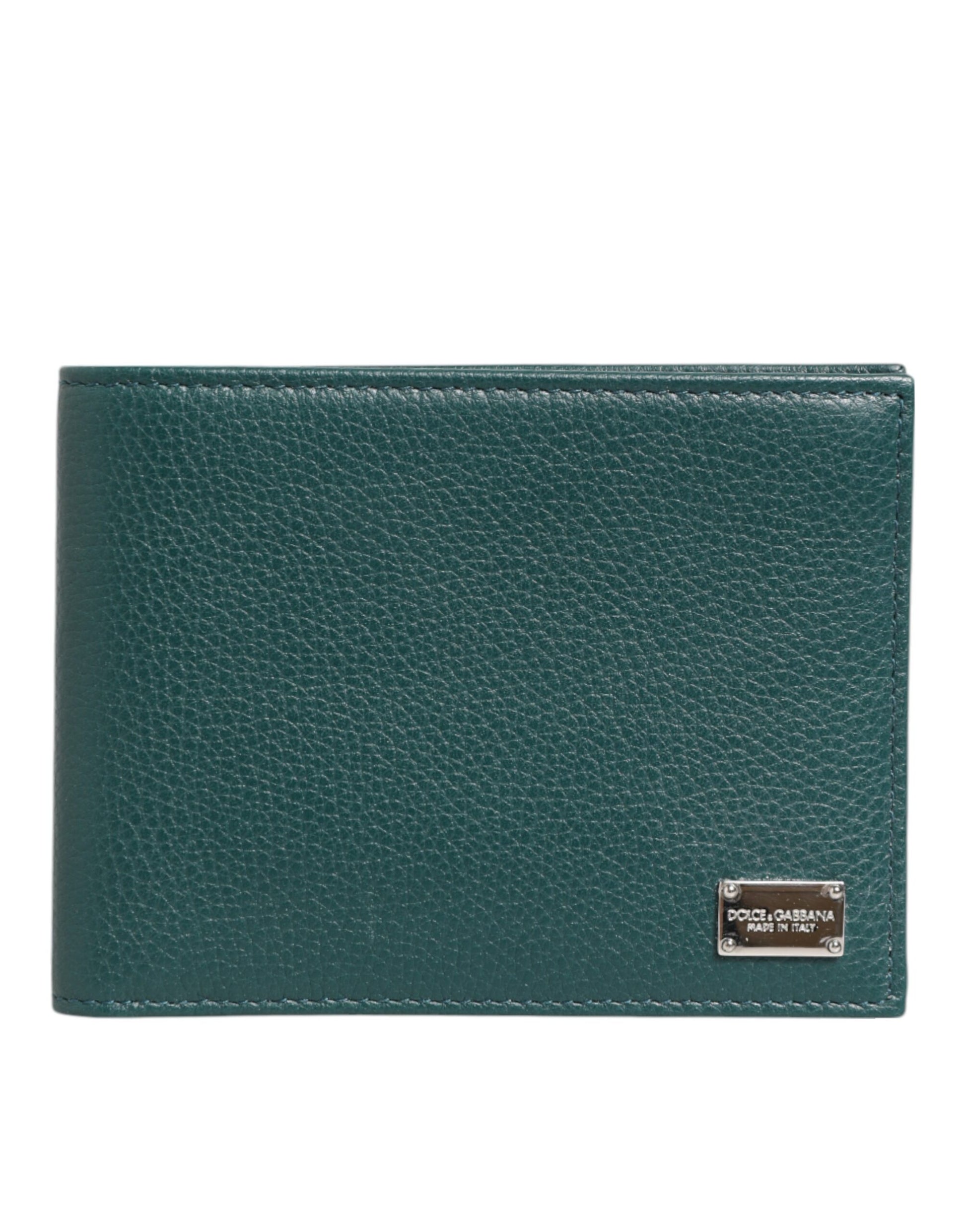 Green Leather DG Logo Engrave Men Bifold Card Holder Wallet