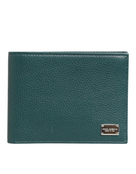 Green Leather DG Logo Engrave Men Bifold Card Holder Wallet