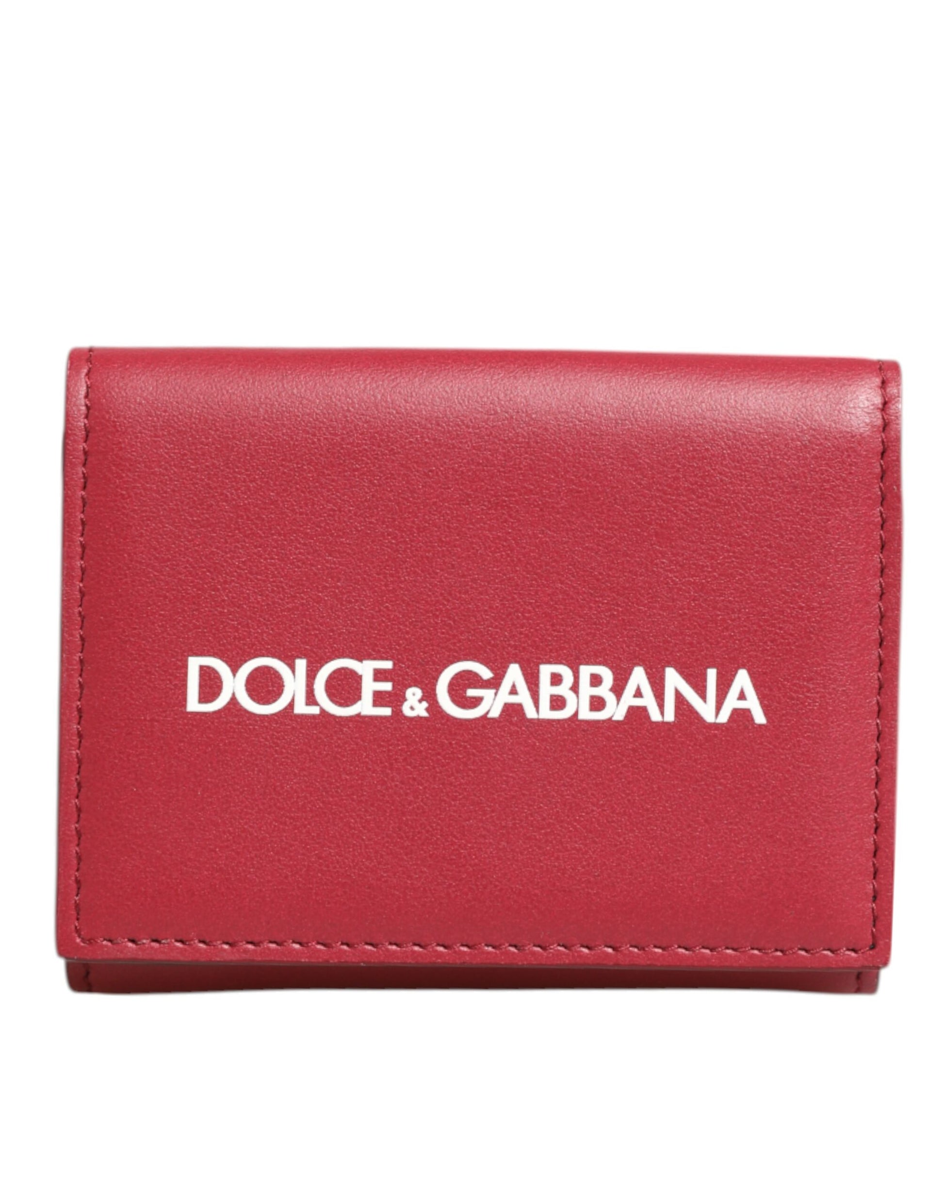 Red Leather Bold Logo Print Trifold Men Card Holder Wallet
