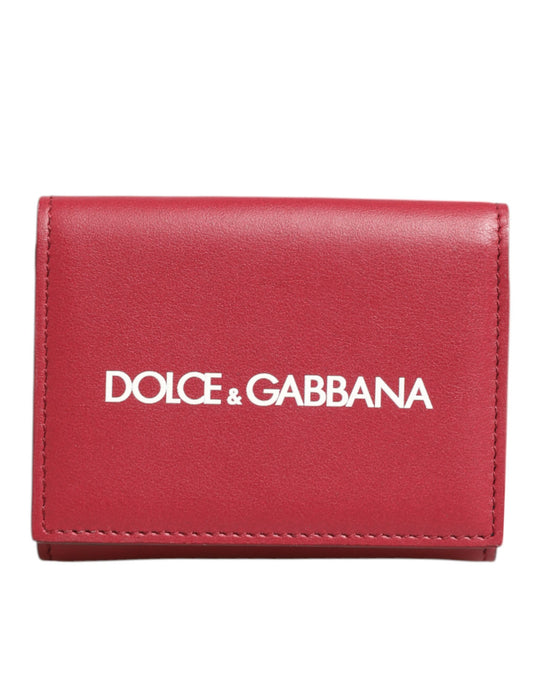 Red Leather Bold Logo Print Trifold Men Card Holder Wallet