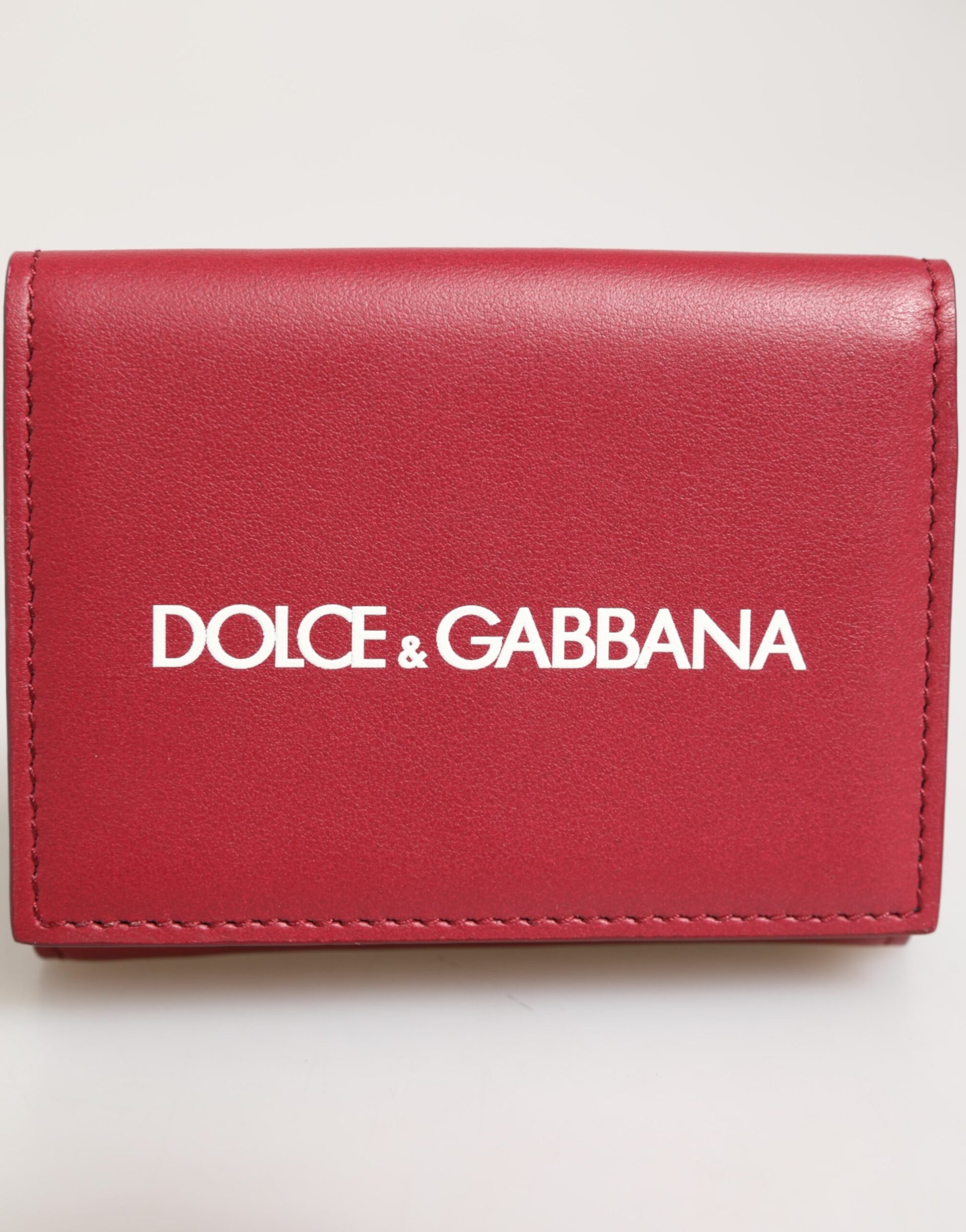 Red Leather Bold Logo Print Trifold Men Card Holder Wallet