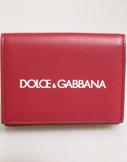 Red Leather Bold Logo Print Trifold Men Card Holder Wallet