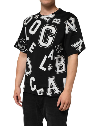 Black Cotton Letter Print Short Sleeve T-shirt