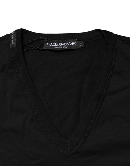 Black Cotton Plain V-Neck Men Shirt T-shirt