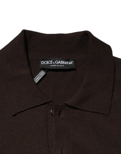 Brown Wool Logo Embroidered Men Polo T-shirt