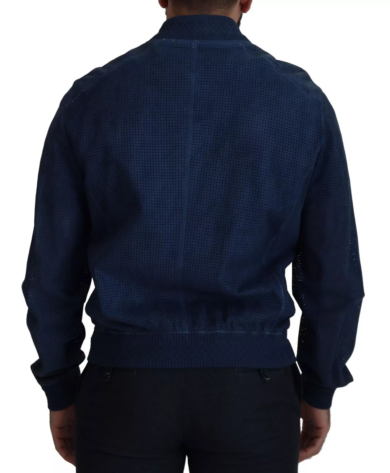 Chaqueta de piel azul perforada con cremallera entera