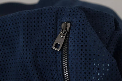 Chaqueta de piel azul perforada con cremallera entera