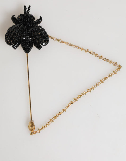 Lapel Pin Gold Brass Black Crystal Bee Accessories Brooch