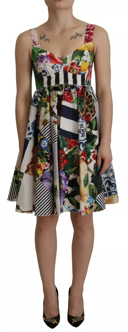 Multicolor Poplin Floral Mini Flared Dress