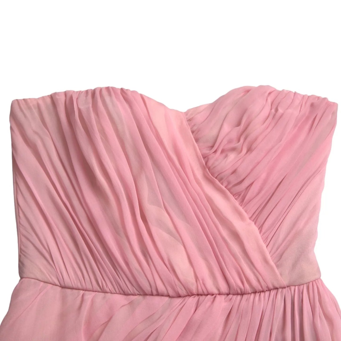 Maxi vestido de seda rosa sin tirantes en línea A