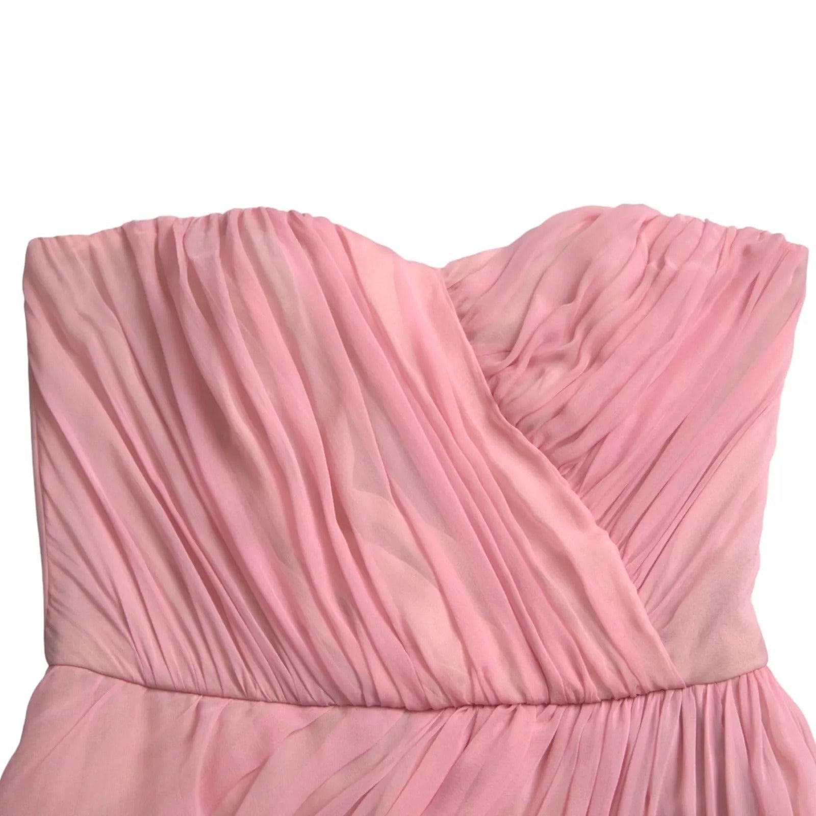 Maxi vestido de seda rosa sin tirantes en línea A