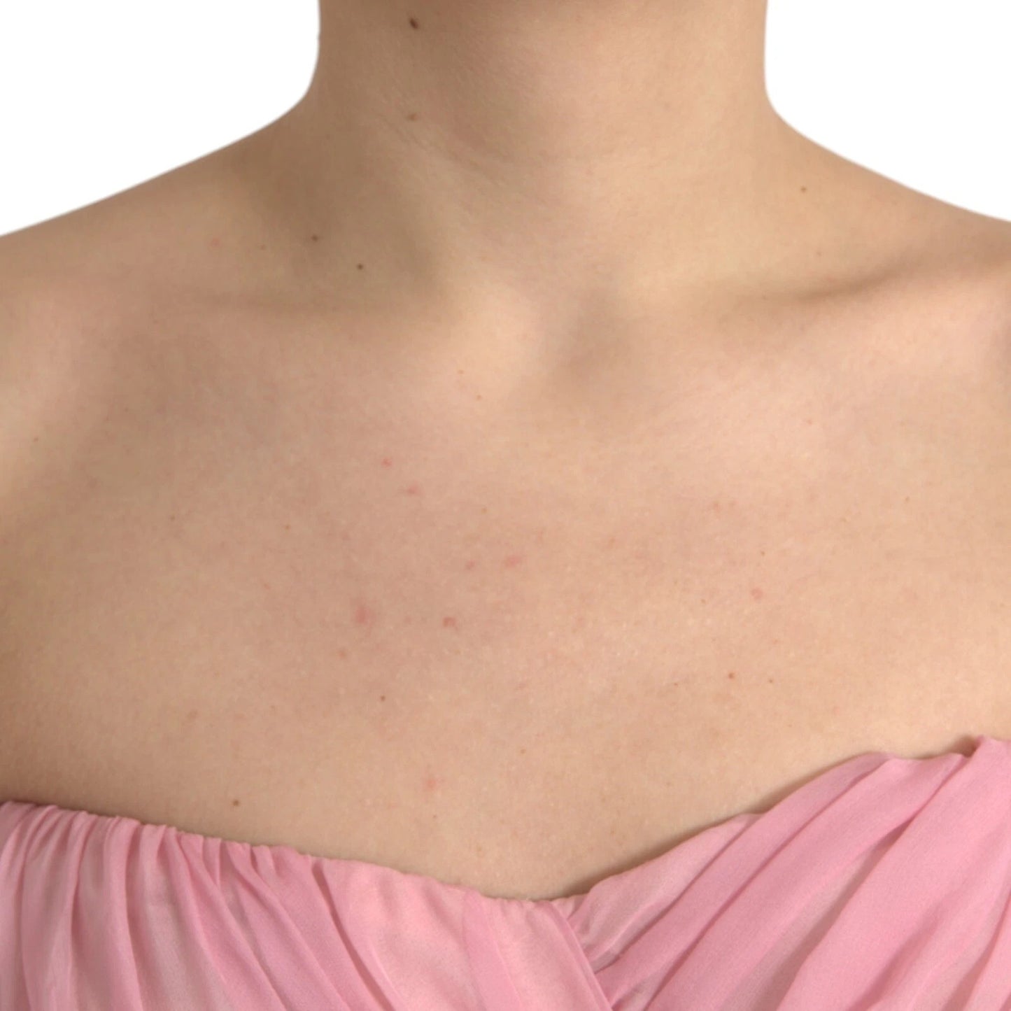 Maxi vestido de seda rosa sin tirantes en línea A