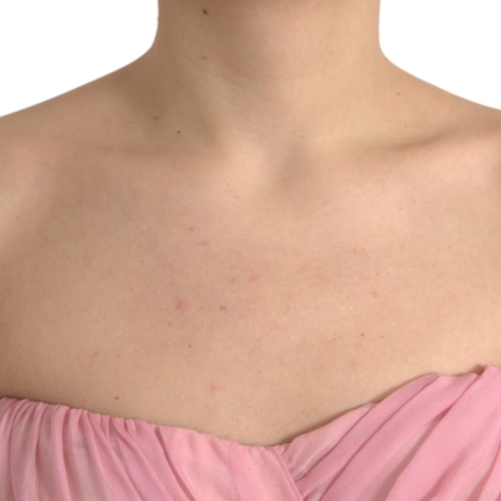Maxi vestido de seda rosa sin tirantes en línea A