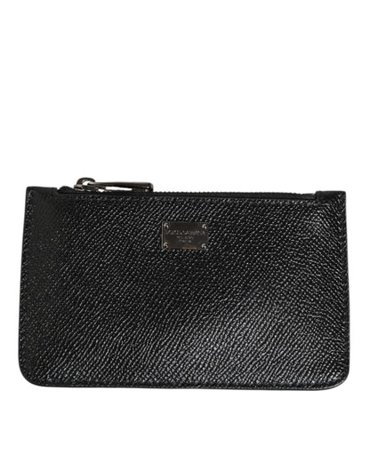 Black Leather Chain Link Mens Coin Purse Key Clip Holder Wallet