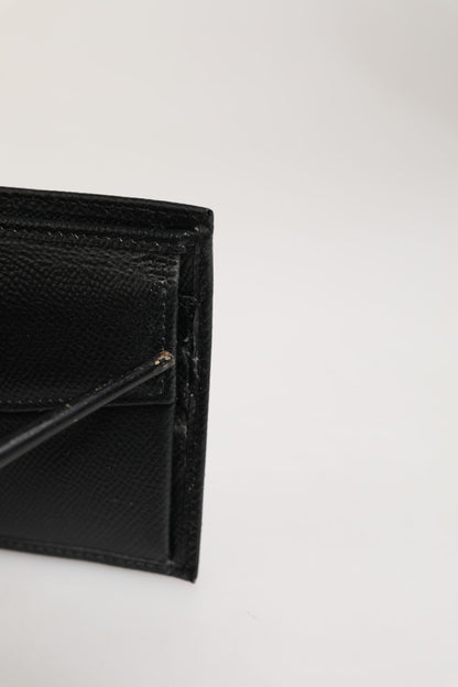 Black Leather Plaque Logo Bifold Men Card Holder Wallet