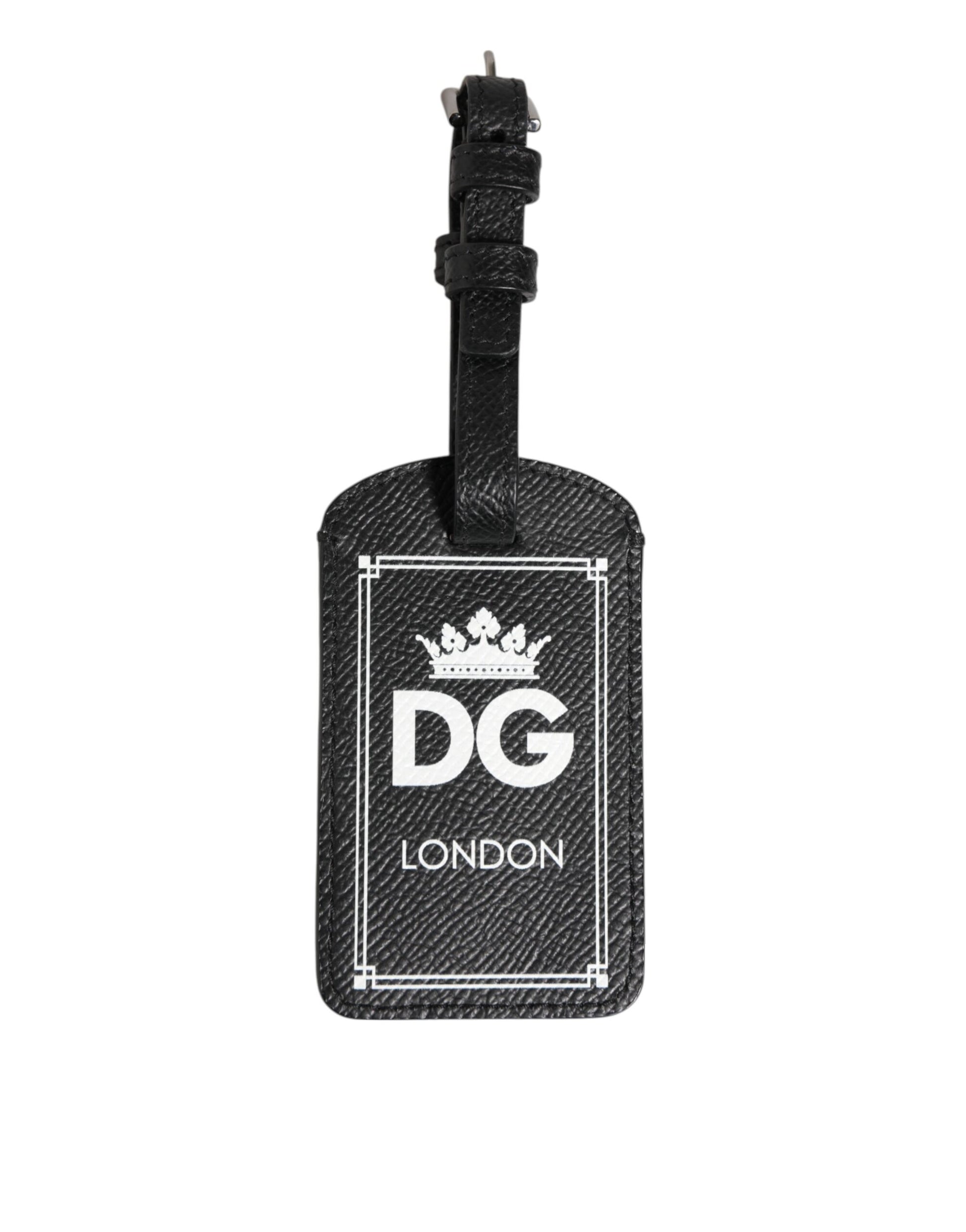 Black Textured Leather DG Logo Travel Luggage Tag Keyring