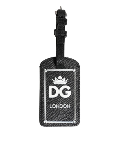 Black Textured Leather DG Logo Travel Luggage Tag Keyring