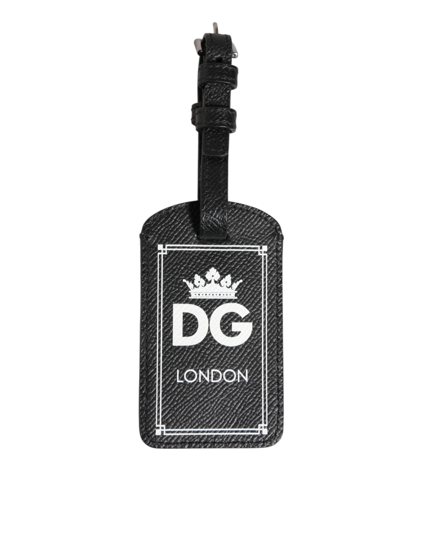 Black Textured Leather DG Logo Travel Luggage Tag Keyring