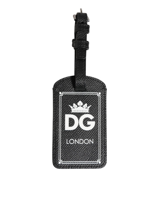 Black Textured Leather DG Logo Travel Luggage Tag Keyring