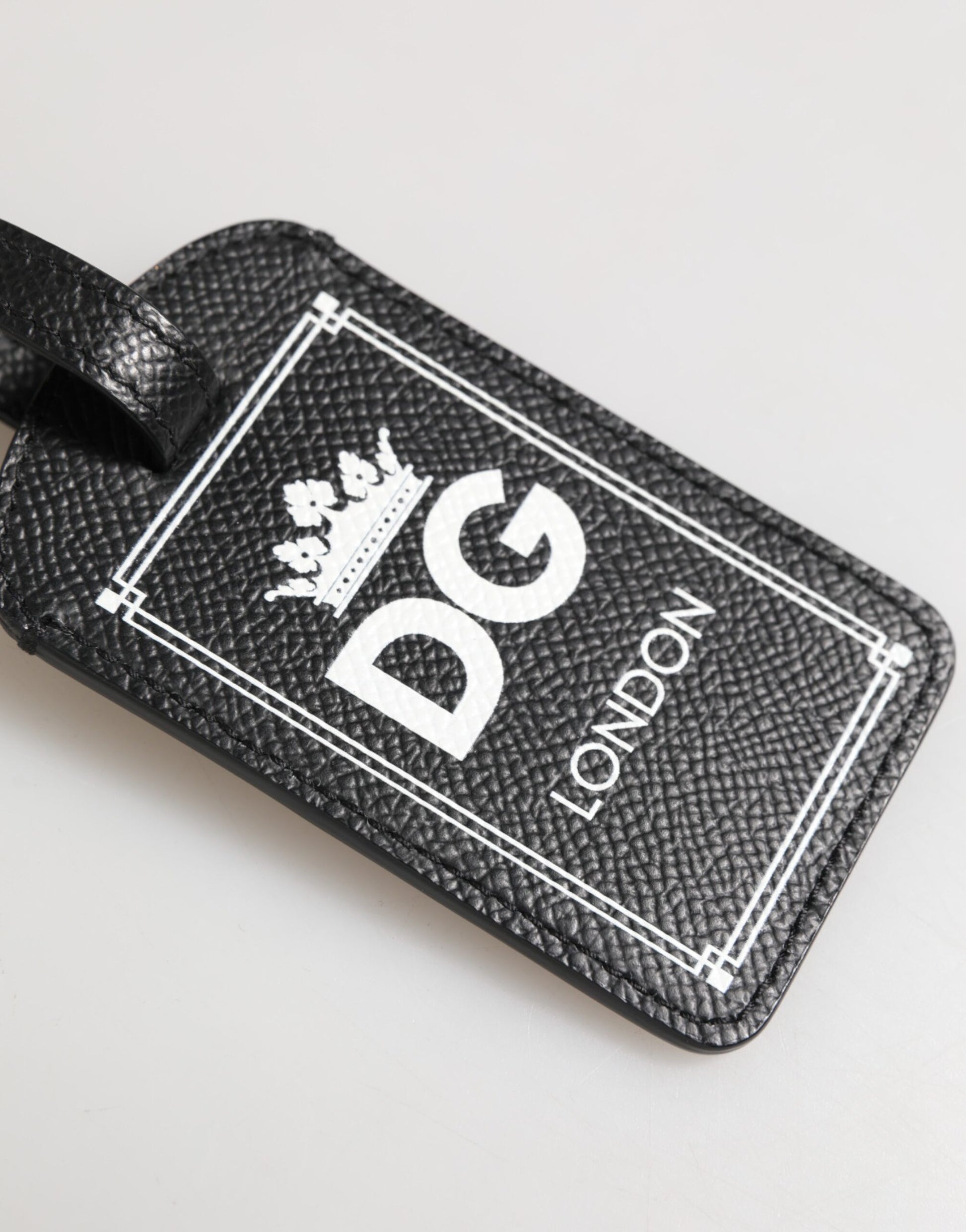 Black Textured Leather DG Logo Travel Luggage Tag Keyring