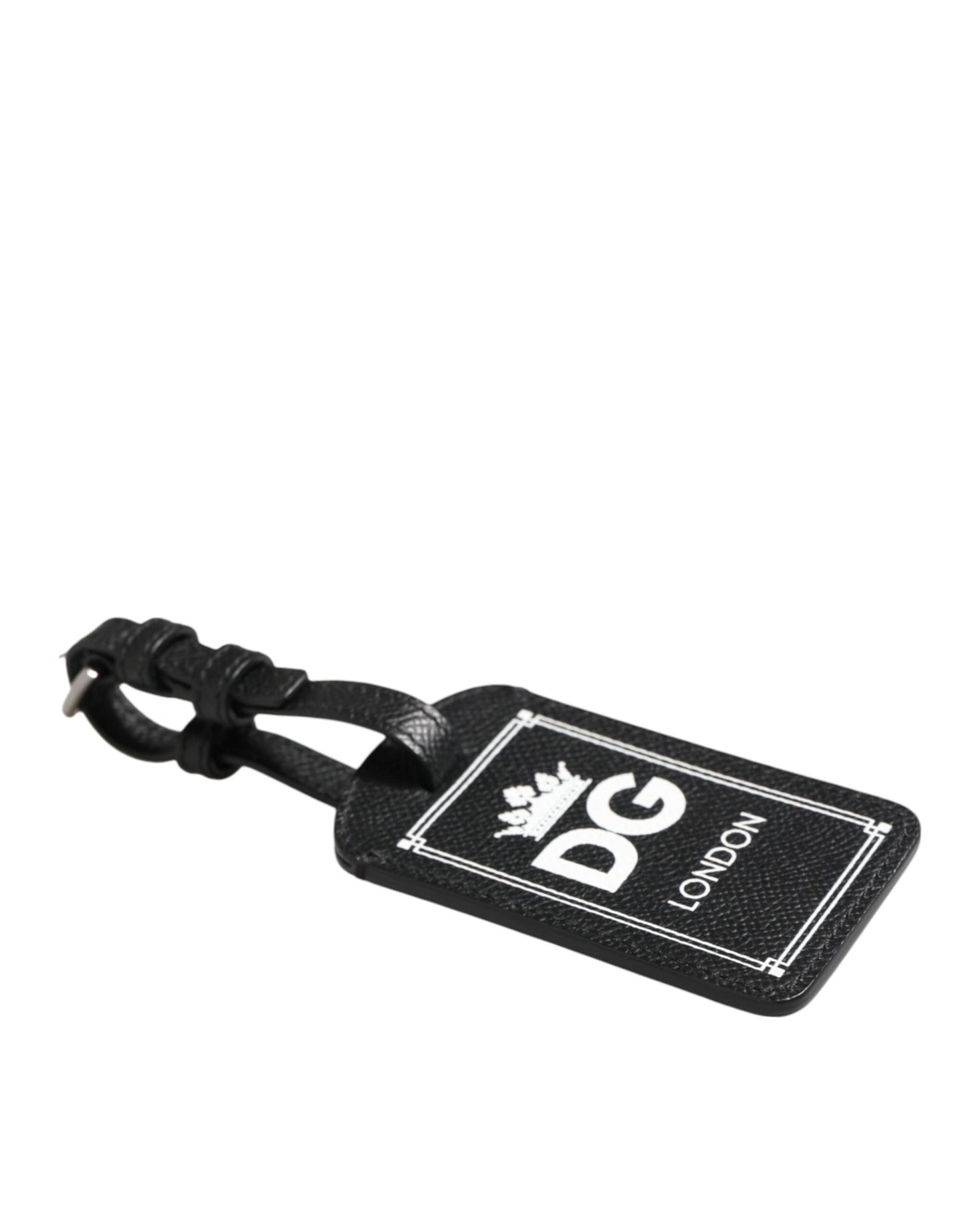 Black Textured Leather DG Logo Travel Luggage Tag Keyring