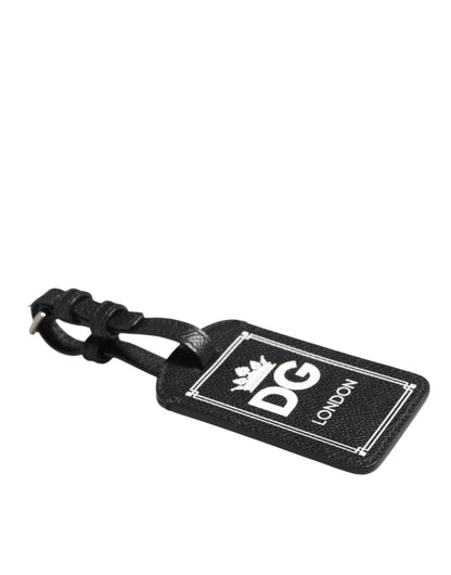 Black Textured Leather DG Logo Travel Luggage Tag Keyring