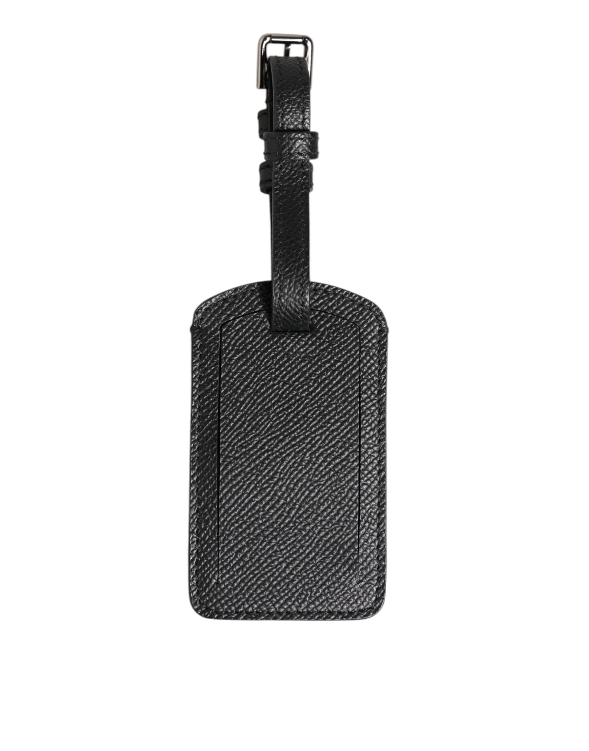 Black Textured Leather DG Logo Travel Luggage Tag Keyring