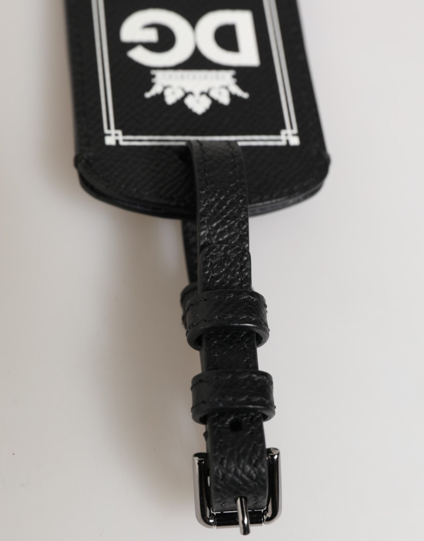 Black Textured Leather DG Logo Travel Luggage Tag Keyring