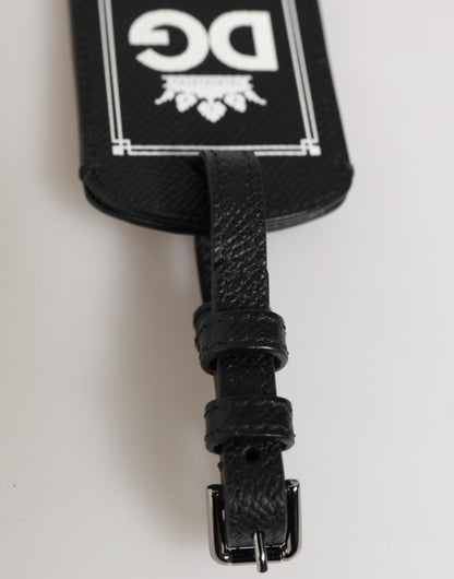 Black Textured Leather DG Logo Travel Luggage Tag Keyring
