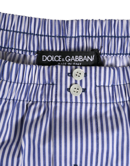 Blue White Cotton Striped Button Fly Shorts Swimwear