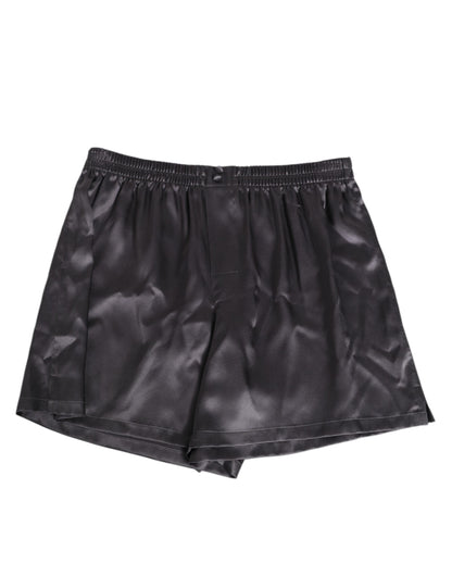 Black Satin Silk Elastic Men Boxer Short Swimwear