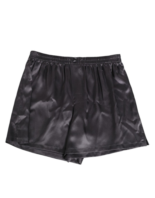Black Satin Silk Elastic Men Boxer Short Swimwear